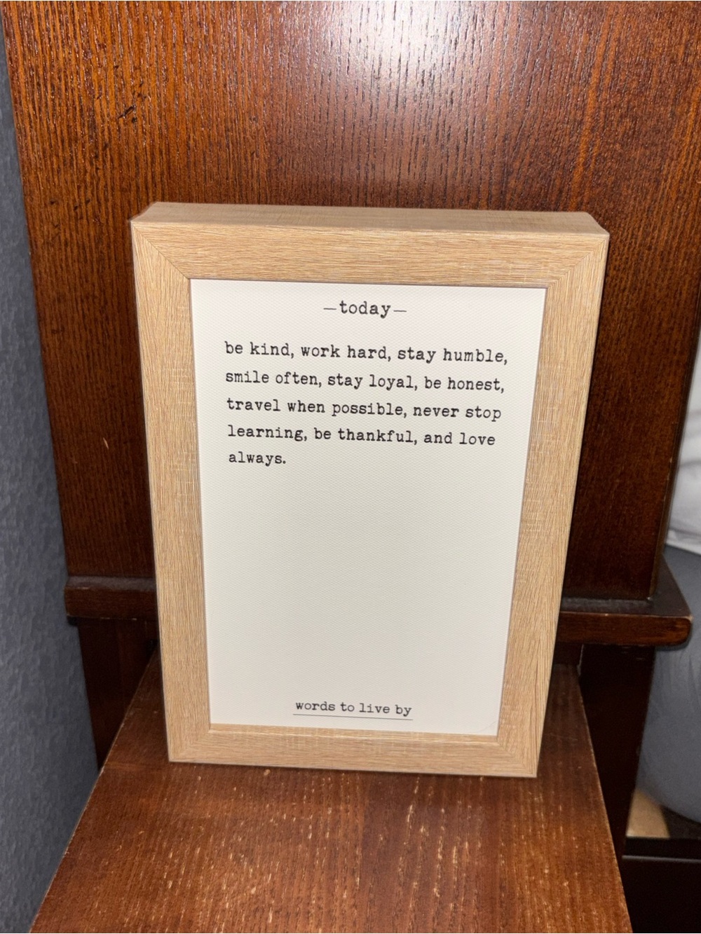 Framed 'Today' Inspirational Quote Sign in Natural Wood